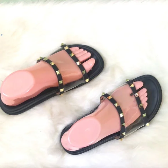 Valentino Garavani Clear PVC Rockstud Pool Slides